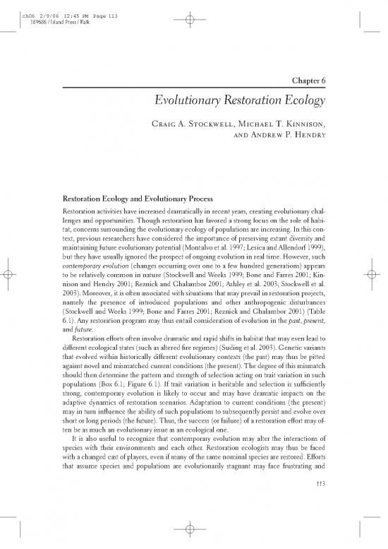 picture Restoration Ecology Pdf 161324 | Stockwell Kinnison Hendry 2006