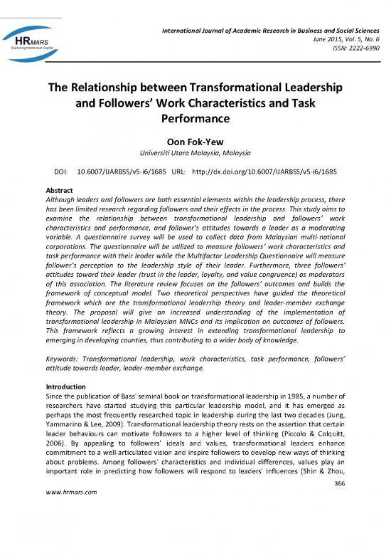 picture Leadership Pdf 163021 | The Relationship Between Transformational Leadership And Followers&rsquo; Work Characteristics And Task Performance