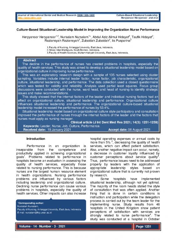 picture1_Leadership Pdf 163978 | 62  2265 Culture Based Situational Leadership Model In Improving The Organization Nurse Performance Herrynoor 28 Juli Rev