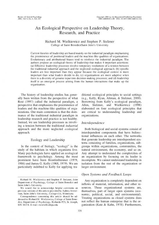 picture_Leadership Pdf 164208 | An Ecological Perspective On Leadership Theory, Research, And Practice By Wielkiewicz & Stelzner