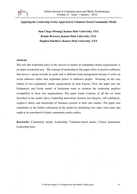 picture Leadership Pdf 164164 | Applying The Leadership Traits Approach To Volunteer Based Community Media