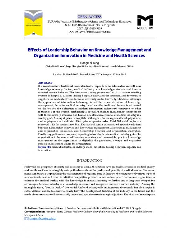 picture1_Leadership Pdf 163781 | Effects Of Leadership Behavior On Knowledge Management And Organization Innovation In Medicine And 4957