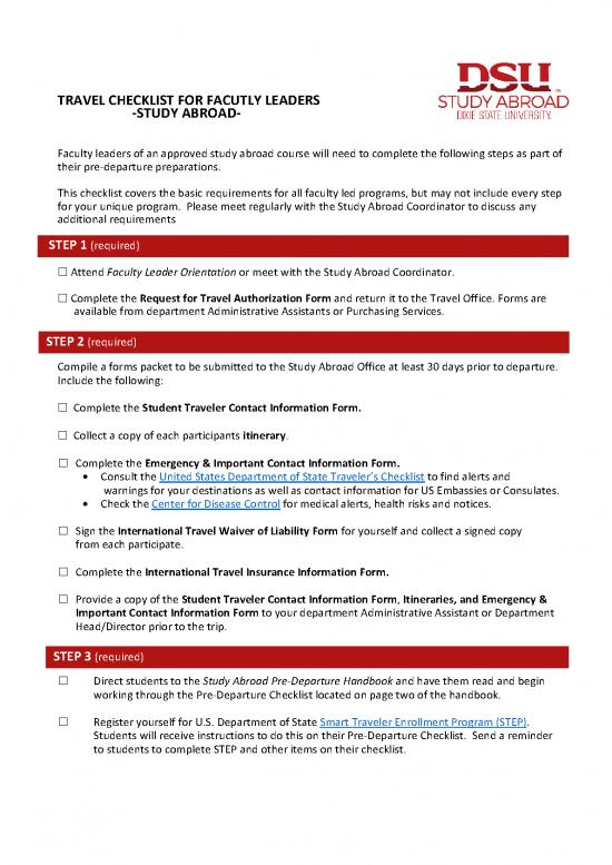 picture Leader Checklist 165258 | Faculty Leader Travel Checklist