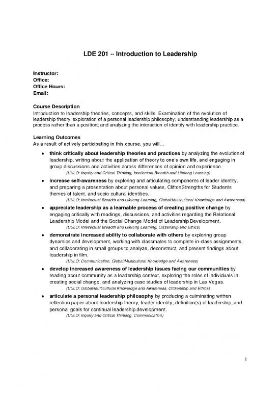 picture Leadership Pdf 164394 | Lde 201 Intro To Leadership Syllabus Sample