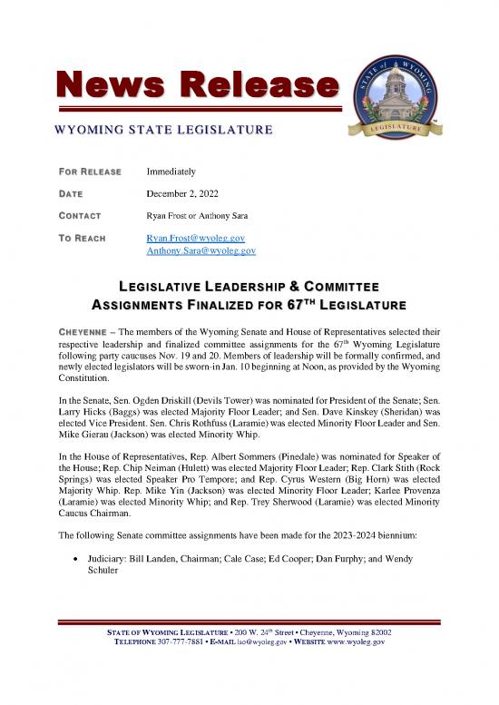 picture_Leadership Pdf 164468 | Leadership And Committee Assignments Finalized For 67th Legislature Final