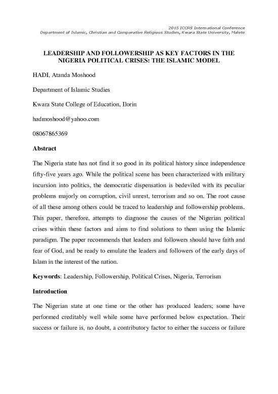picture1_Leadership Pdf 164012 | Leadership And Followership Key Factors Nigeria Political Crisis The Islamic Model Dr Moshood Hadi