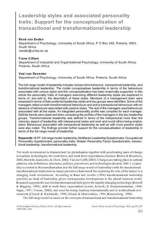 picture Leadership Pdf 165292 | Leadership Styles And Associated Personality Trait Support For The Conceptualisation Of Transactional And Transformational Leadership