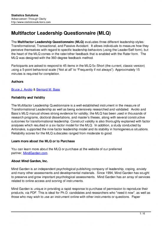 picture Leadership Pdf 164316 | Multifactor Leadership Questionnaire Mlq