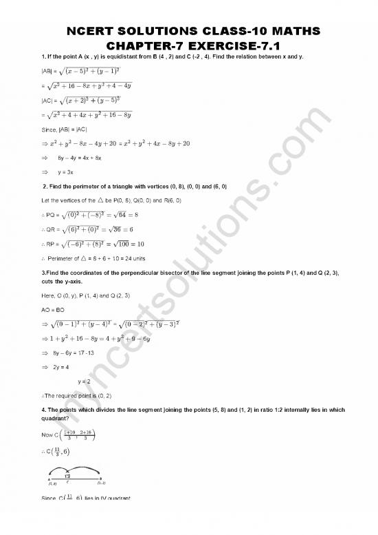 picture1_Ncert Solutions For Class 10 Maths Chapter 7 Coordinates Geometry Ex 7 1