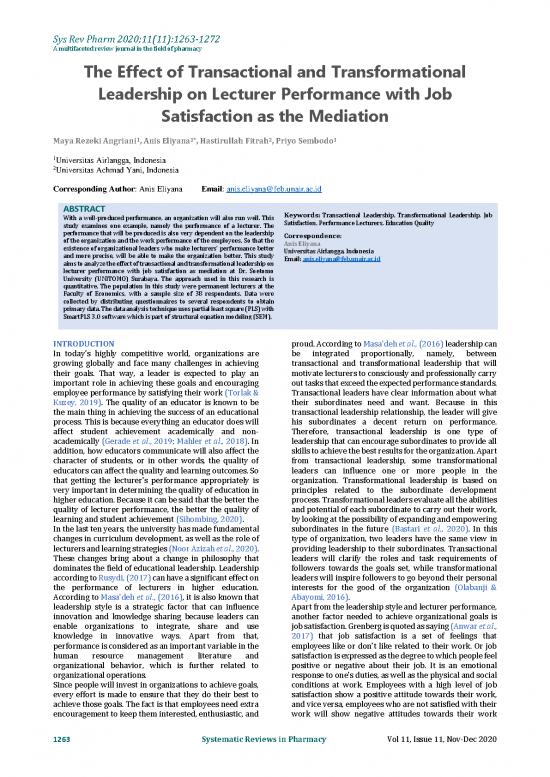 picture1_Leadership Pdf 164332 | The Effect Of Transactional And Transformational Leadership On Lecturer Performance With Job Satisfaction As The Mediati