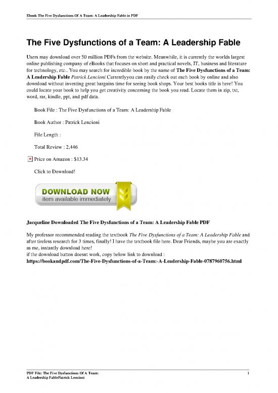 picture_Leadership Pdf 164829 | The Five Dysfunctions Of A Team A Leadership Fable By Patrick Lencioni
