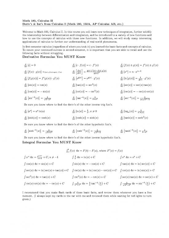 picture 185 Deriv's And Int's From Calc I