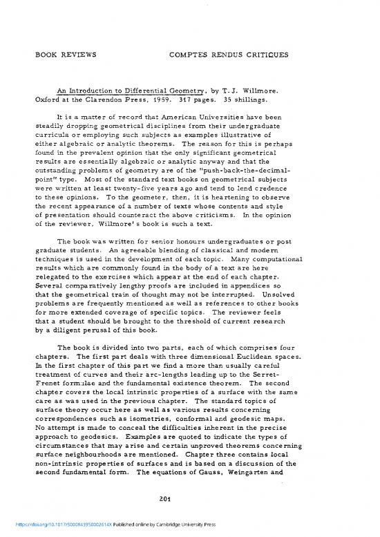 picture Geometry Pdf 167455 | An Introduction To Differential Geometry By Tj Willmore Oxford At The Clarendon Press 1959 317 Pages 35 Shillings