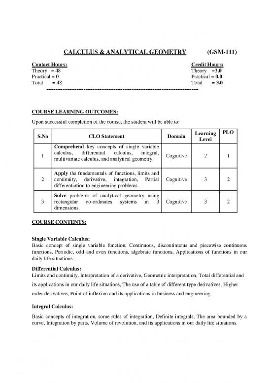 picture Geometry Pdf 166939 | Annexure Iiia Revised Course Contents 2018 New Plo Clo