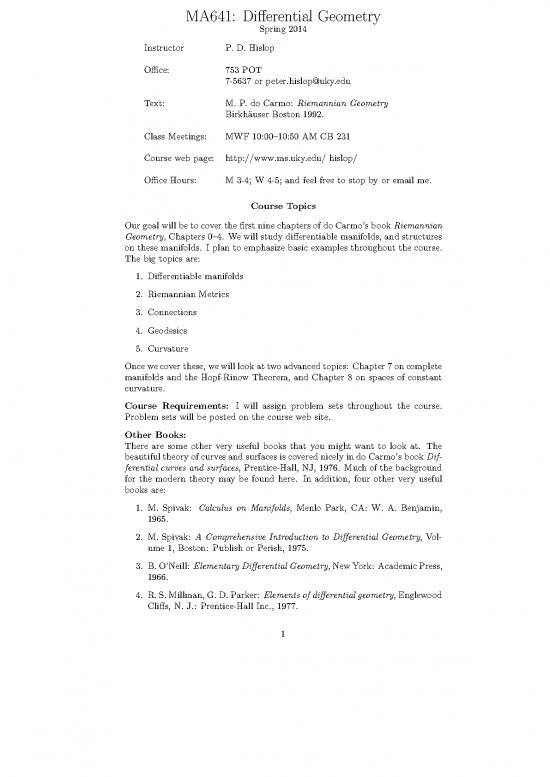 picture Geometry Pdf 168309 | Ma641 S14syl