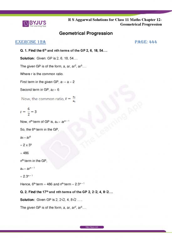picture1_R S Aggarwal Solutions Class 11 Maths Chapter 12 Geometrical Progression