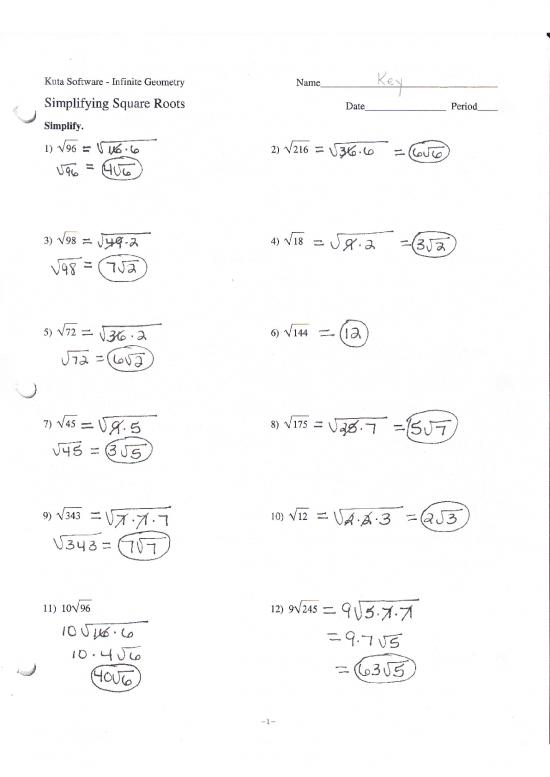 picture Geometry Pdf 167792 | Simplify Sq Roots Geo 17 18