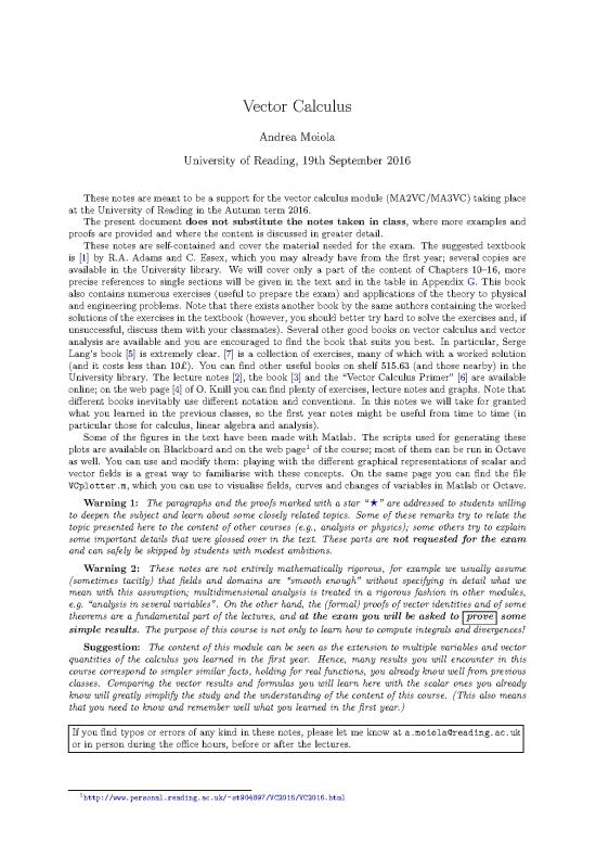picture Calculus Pdf 168753 | Vectorcalculus Lecturenotes 2016