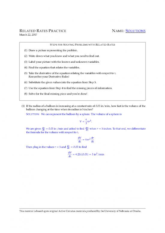 picture Related Rates Problems With Solutions Pdf 169565 | 1110sp17 Solutions 2017 03 22