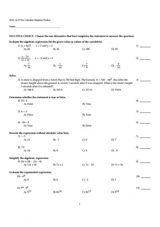 picture1_Calculus Pdf 169971 | 2022acpprecalcsummerpacket