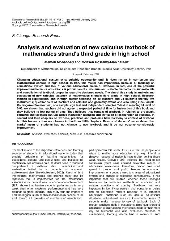 picture1_Calculus Pdf 170332 | Analysis And Evaluation Of New Calculus Textbook Of Mathematics Strands Third Grade In High School