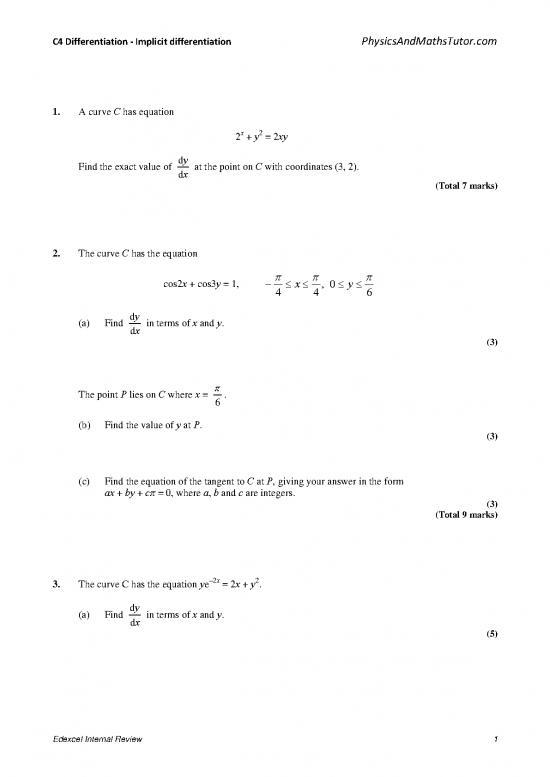 picture Differentiation Pdf 169957 | C4 Differentiation   Implicit Differentiation