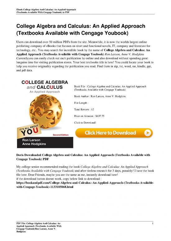 picture_Calculus Pdf 169190 | College Algebra And Calculus An Applied Approach Textbooks Available With Cengage Youbook By Ron