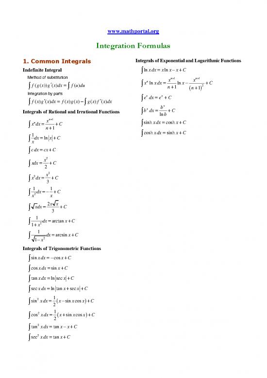 picture1_Indefinite Integral Pdf 170561 | Integration Formulas