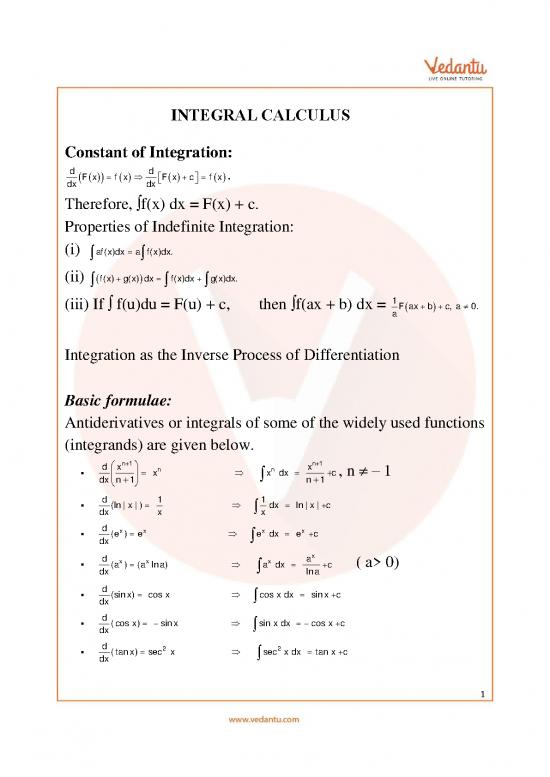 picture Calculus Pdf 170854 | Jee Main Integral Calculus Revision Notes