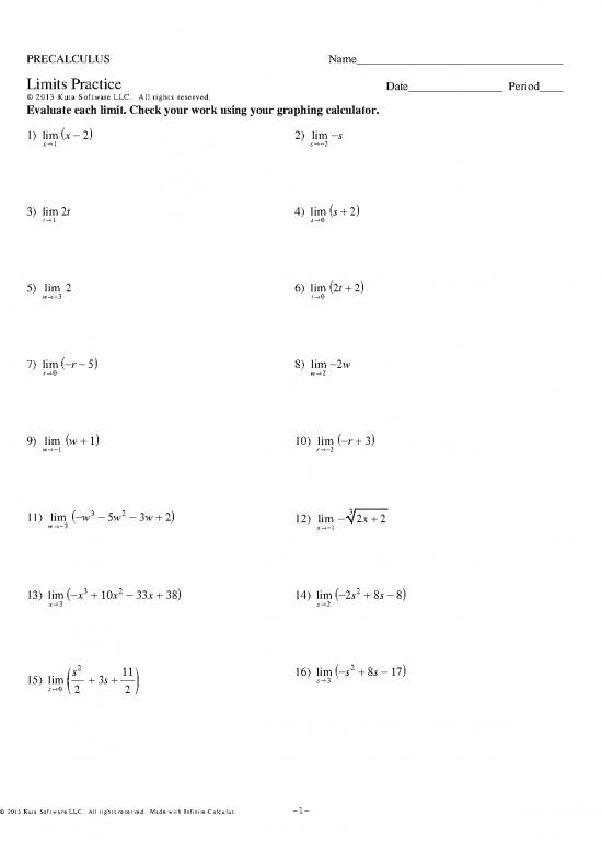 picture Precalculus Pdf 169877 | Limits Practice