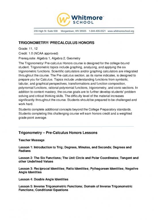 picture1_Calculus Pdf 170870 | Trignometry Precalculus Honors Syllabus P1