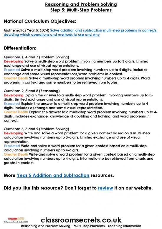 picture_Differentiation Pdf 170755 | Year 5 Autumn Block 2 Step 5 Rps Multi Step Problems