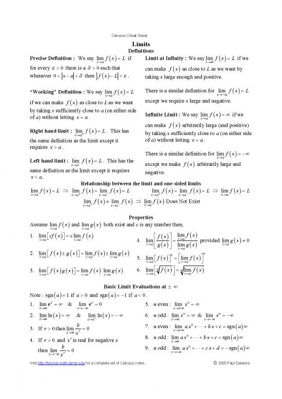 picture Calculus Pdf Download 173573 | Calculus Cheat Sheet All