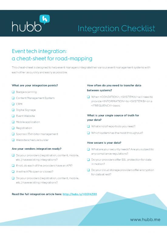 picture Integration Cheat Pdf 172724 | Hubb Integration Checklist R1 2