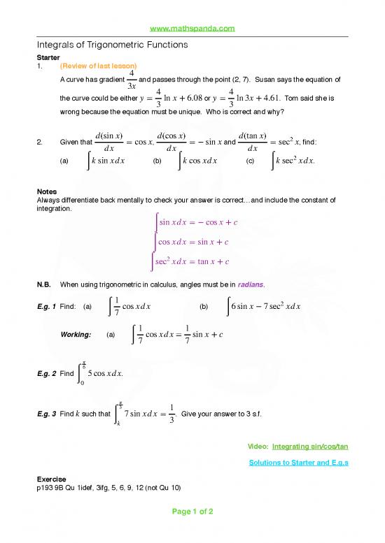 picture_Calculus Pdf Download 173249 | Integrals Of Trigonometric Functions Lesson