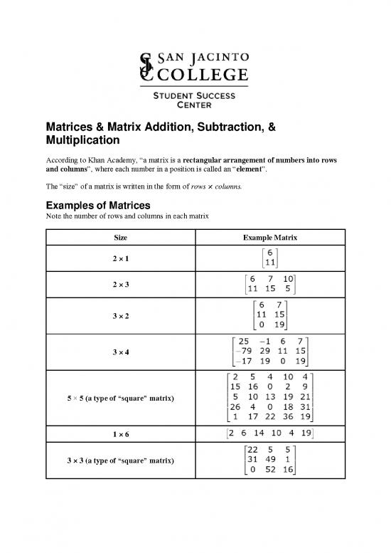 picture_Matrix Pdf 173050 | Matrices Addition, Subtraction & Multiplication