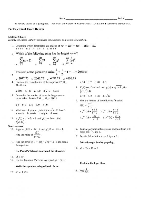 picture_Precalc Review Pdf 173664 | Precalc Spring Final Review 2015