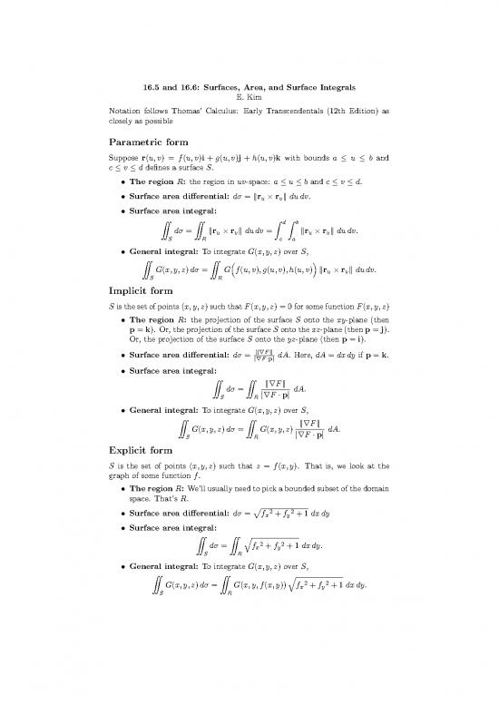 picture Thomas Calculus Pdf Download 172091 | Surfaces Area Surface Integrals