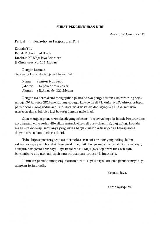 picture Contoh Surat Pengunduran Diri Doc | File - Surat Pengunduran Diri Id 17073