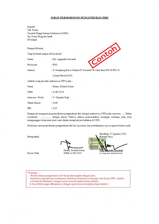 picture Contoh Surat Permohonan Pengunduran Diri | File - Surat Pengunduran Diri Id 17070