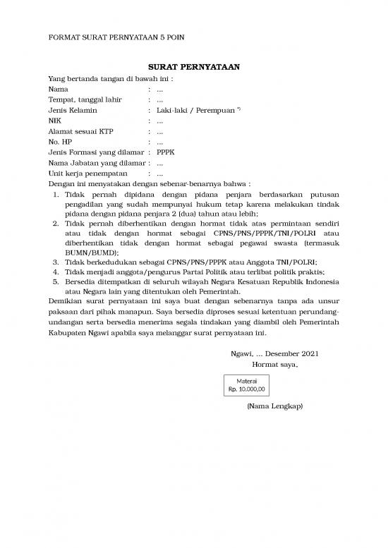 picture_Format Surat Pernyataan 5 Poin Dan Pernyataan Tidak Meminta Perpindahan Penempatan Selama Masa Hubungan Kerja | File - Surat Pernyataan Id 17477