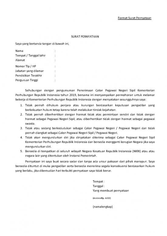 picture_Format Surat Pernyataan Cpns Kementerian Perhubungan Tahun 2019 | File - Surat Pernyataan Id 17559