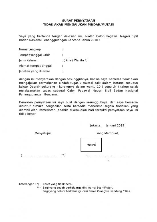 picture1_Format Surat Pernyataan Tidak Akan Mengajukan Pindah | File - Surat Pernyataan Id 17498