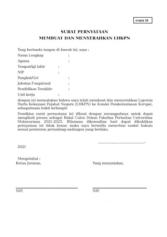 picture_Formulir 10 Surat Pernyataan Membuat Dan Menyerahkan Lhkpn | File - Surat Pernyataan Id 17549
