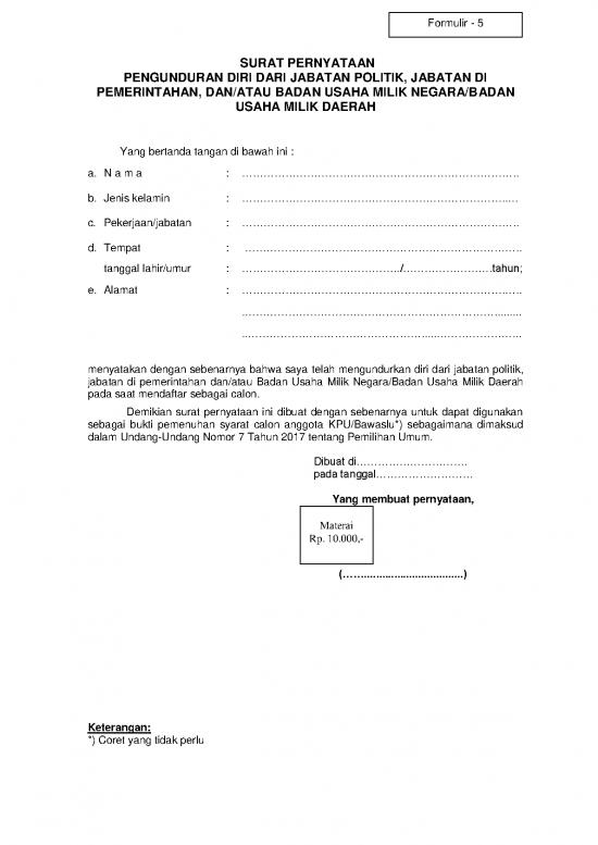 picture1_Formulir 5 Surat Pernyataan Pengunduran Diri Dari Jabatan Politik | File - Surat Pengunduran Diri Id 16881