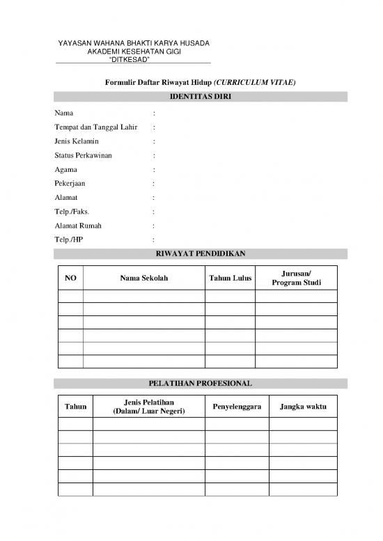 picture Formulir Daftar Riwayat Hidup 1 | File - Daftar Riwayat Hidup Id 15921