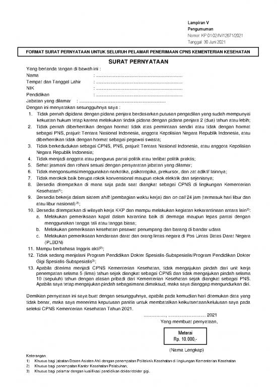 picture Lampiran 5 Cpns Surat Pernyataan Bagi Seluruh Pelamar | File - Surat Pernyataan Id 17503