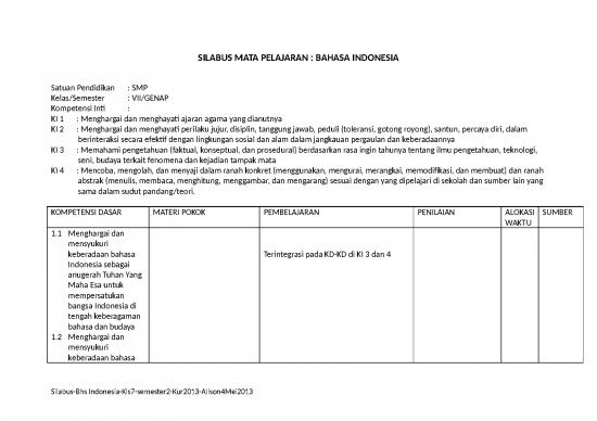 picture1_Silabus Bhs Indo Smp Kelas Vii Genap | Materi Kelas 7 - Bahasa Kelas Vii Id 17206