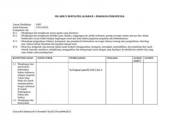 picture1_Silabus Kurikulum 2013 Bahasa Indonesia Kelas 7 | Materi Kelas 7 - Bahasa Kelas Vii Id 17207