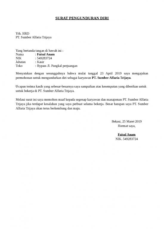 picture Surat Pengunduran Diri Alfamart | File - Surat Pengunduran Diri Id 17054